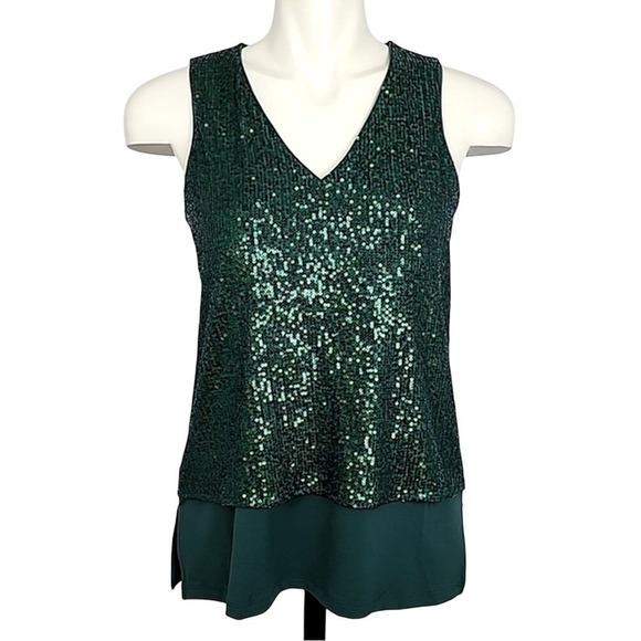 MICHAEL Michael Kors Tops - NWT Michael Kors Women's Sequin V-Neck Sleeveless Top Emerald Green XS